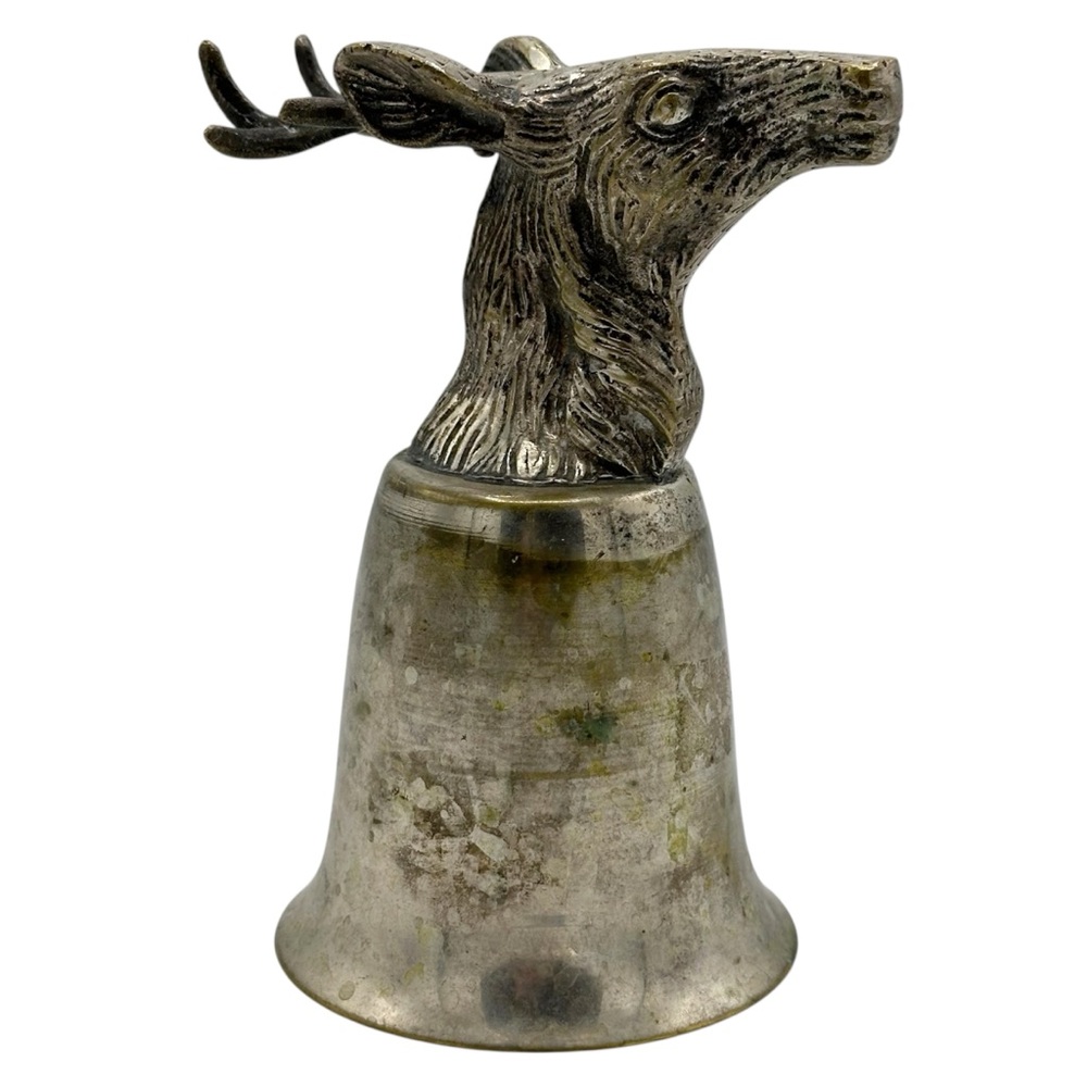 Vintage Stag Head Stirrup Cup Silverplate Brass Fox Hunting Chalice